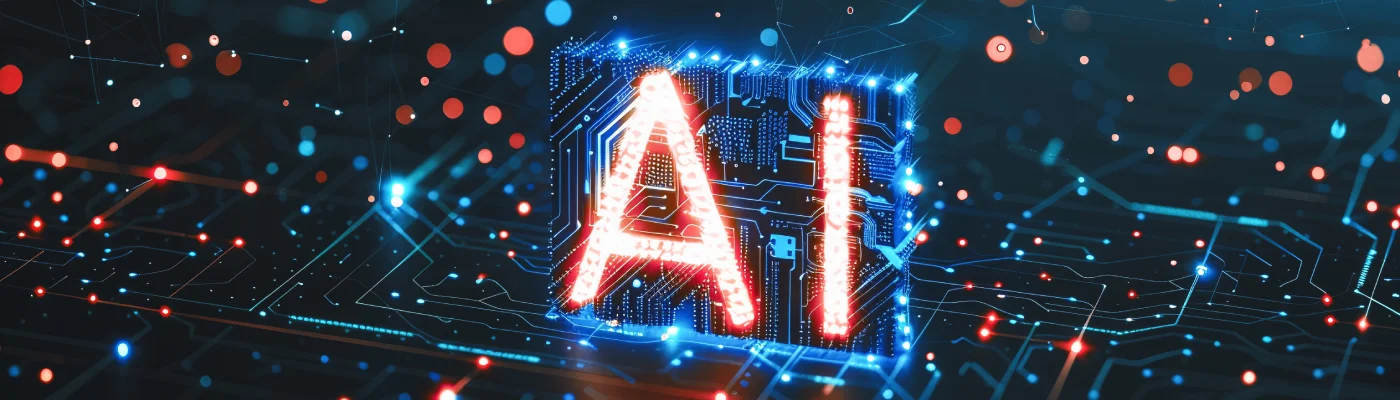 Artificial intelligence concept visual showing ‘AI’ integrated into a digital circuit board.