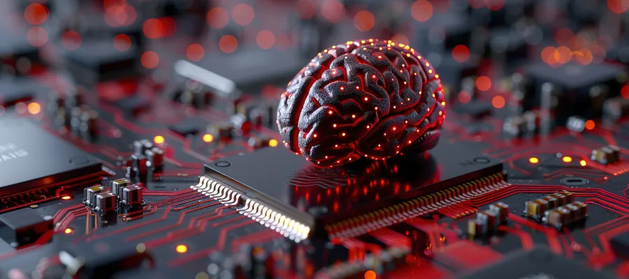 Futuristic brain graphic representing intelligent systems and neural network processing.