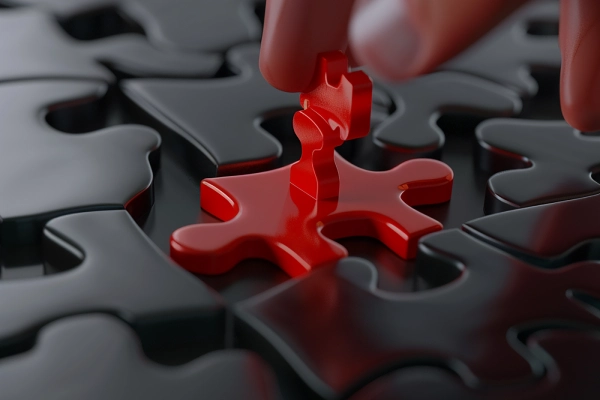 Three people sitting together and looking at an analytics chart.